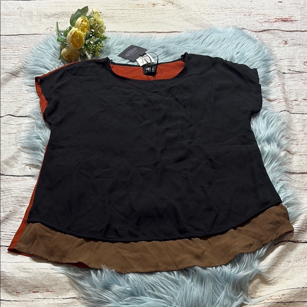 NWT Bobeau Short Sleeve Sheer Multicolor Blouse sz S